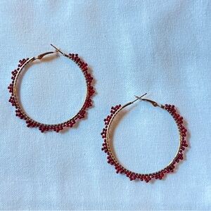 Chic Red Beaded Hoop Earrings